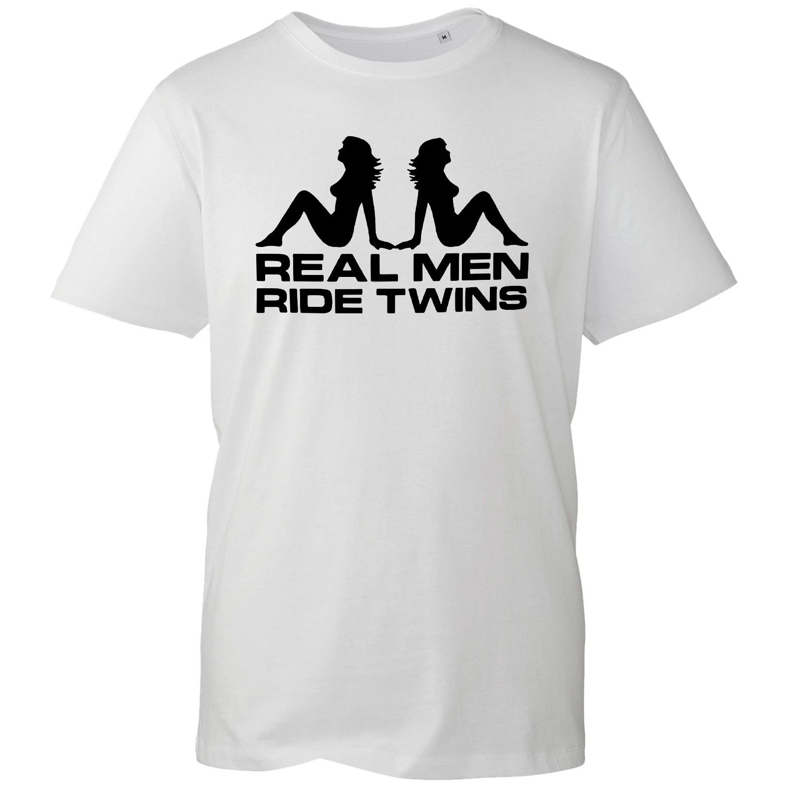 

Real Men Ride Twins Mens Unisex T-Shirt Novelty Biker Gift Track Design Gift Top XL