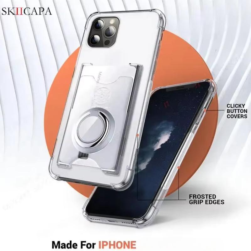 Card Slot Clear Phone Case for iPhone 17 Pro Max 17 Air Ring Holder Shockproof Soft Silicone Back Cover Stand Funda for iPhone 17Pro