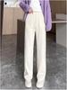 Women's High-Waisted Velvet Straight-Leg Pants - Fleece-Lined, Slimming, and Versatile for Autumn and Winter