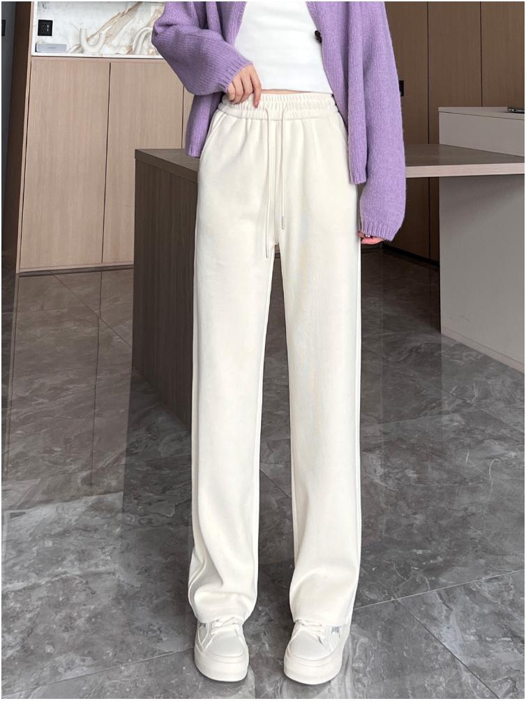 Women's High-Waisted Velvet Straight-Leg Pants - Fleece-Lined, Slimming, and Versatile for Autumn and Winter