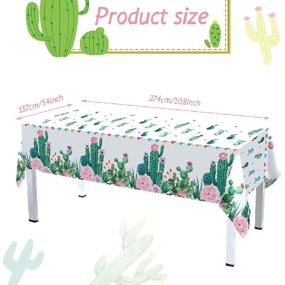 Breling 3 Pieces Watercolor Cactus Tablecloth Plastic Waterproof Table Cover for Birthday Party Decorations Kitchen Dining Room Party Supply, 108 x