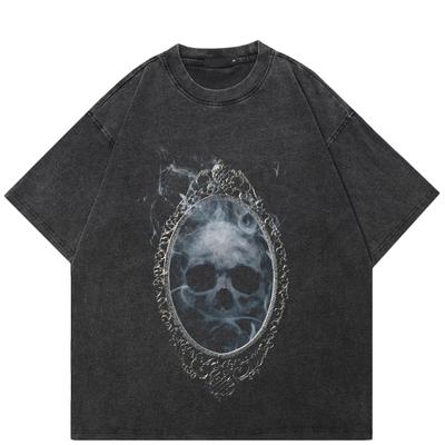 T-shirt Unisex Grafica Teschio Streetwear Cotone Lavato Nero Maglietta Unisex Top Magliette Estate Maniche Corte T-shirt