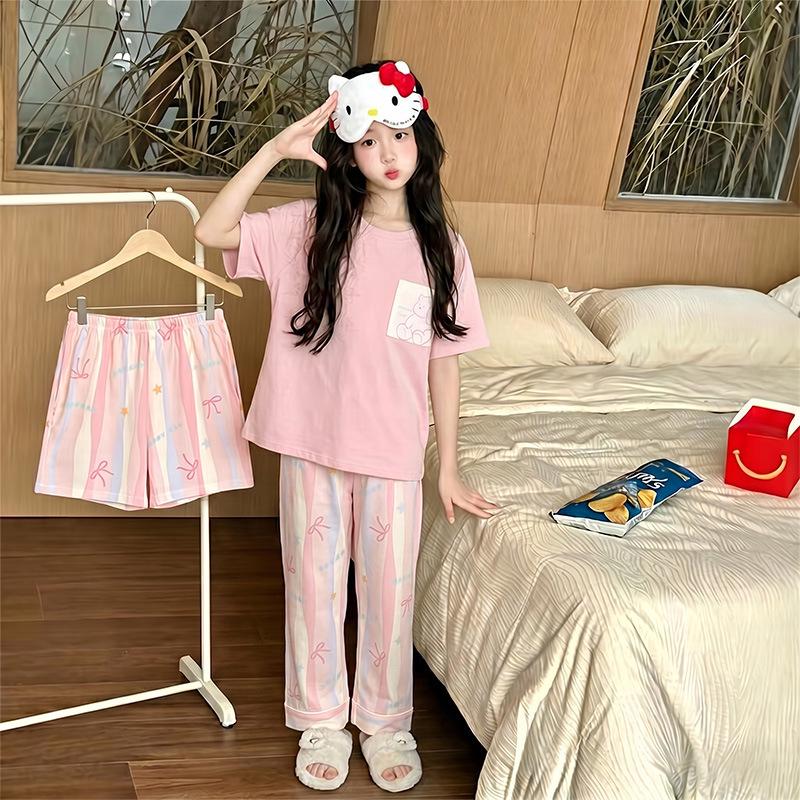 Adorable Girls' Summer Pajama Set – 3-Piece Short-Sleeve Homewear for Kids
