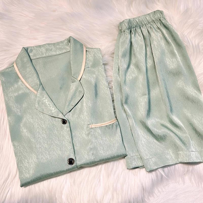 

Розовая текстурированная летняя пижама с коротким рукавом из ледяного шелка для девочки, нишевая, летняя, свободная, для дома, комплект из двух предметов 2XL