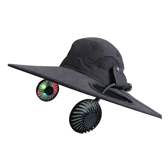 

Bucket Hat Dual Fan 2-in-1 Cooling Cap with USB Rechargeable Detachable Fans Glow-in-the-Dark Blades Adjustable Speed Wide Brim Sun Hat темно-серого
