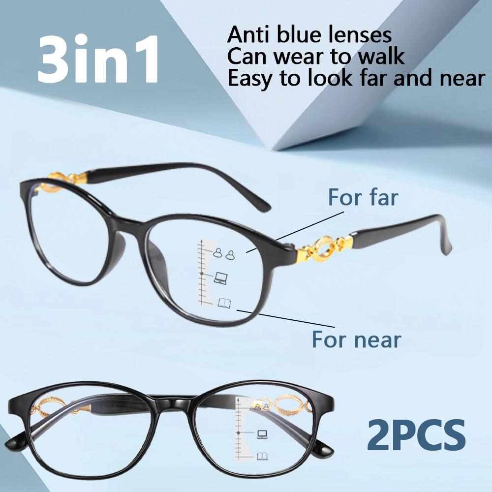 3-in-1 Progressive Reading Glasses for Women (+1.0 To +3.0) – Computer & Reading Use