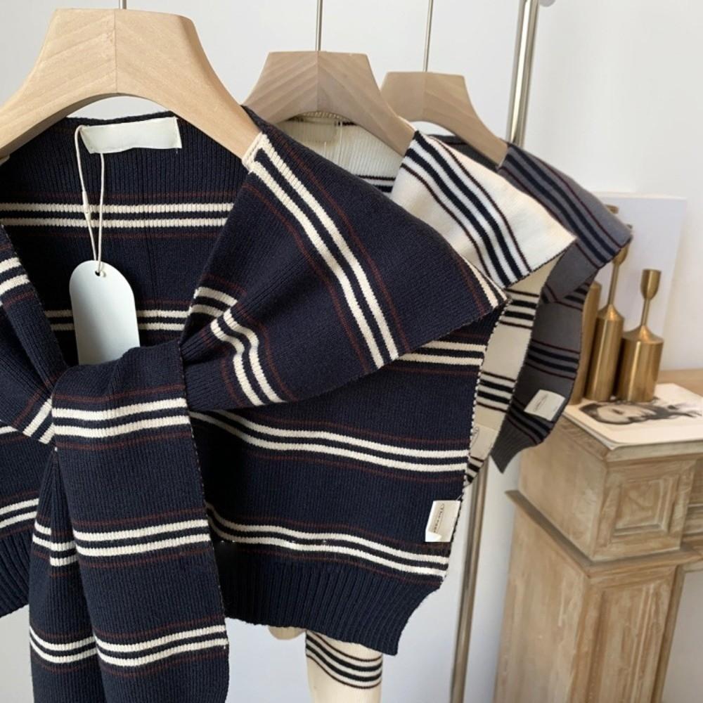 Classic Stripe Scarf Cloak Fake Collar Wraps Fashion Men Knitted Shawl  Clothes Decoration