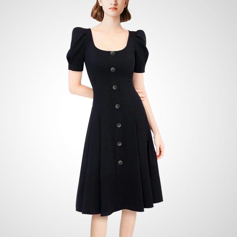 

Элегантное летнее платье с квадратным вырезом, приталенного кроя Black S