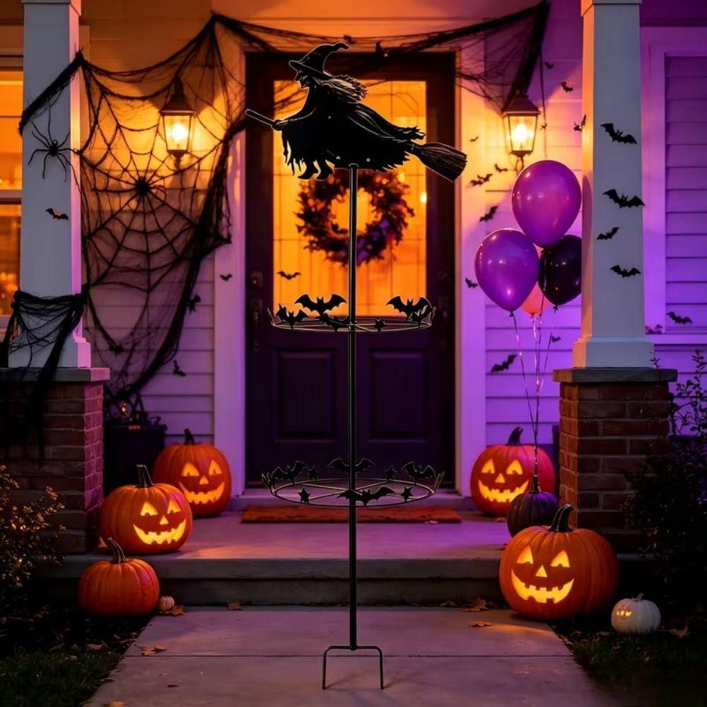 Metal Outdoor Garden Stake Decoration Decoration-witch Garden Wind Spinner  Halloween