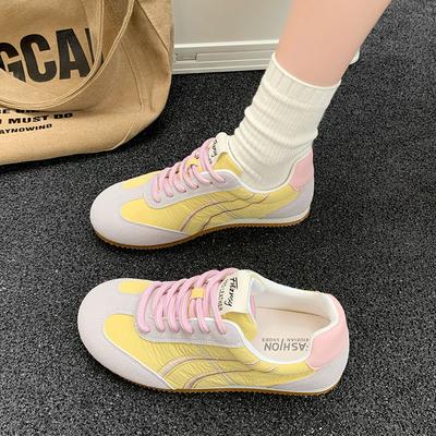 Retro Lace-up Casual Sports Shoes Women's 2025 Spring New Versatile Flat-bottomed Dexun Forrest Gump Shoes Color Matching White Shoes