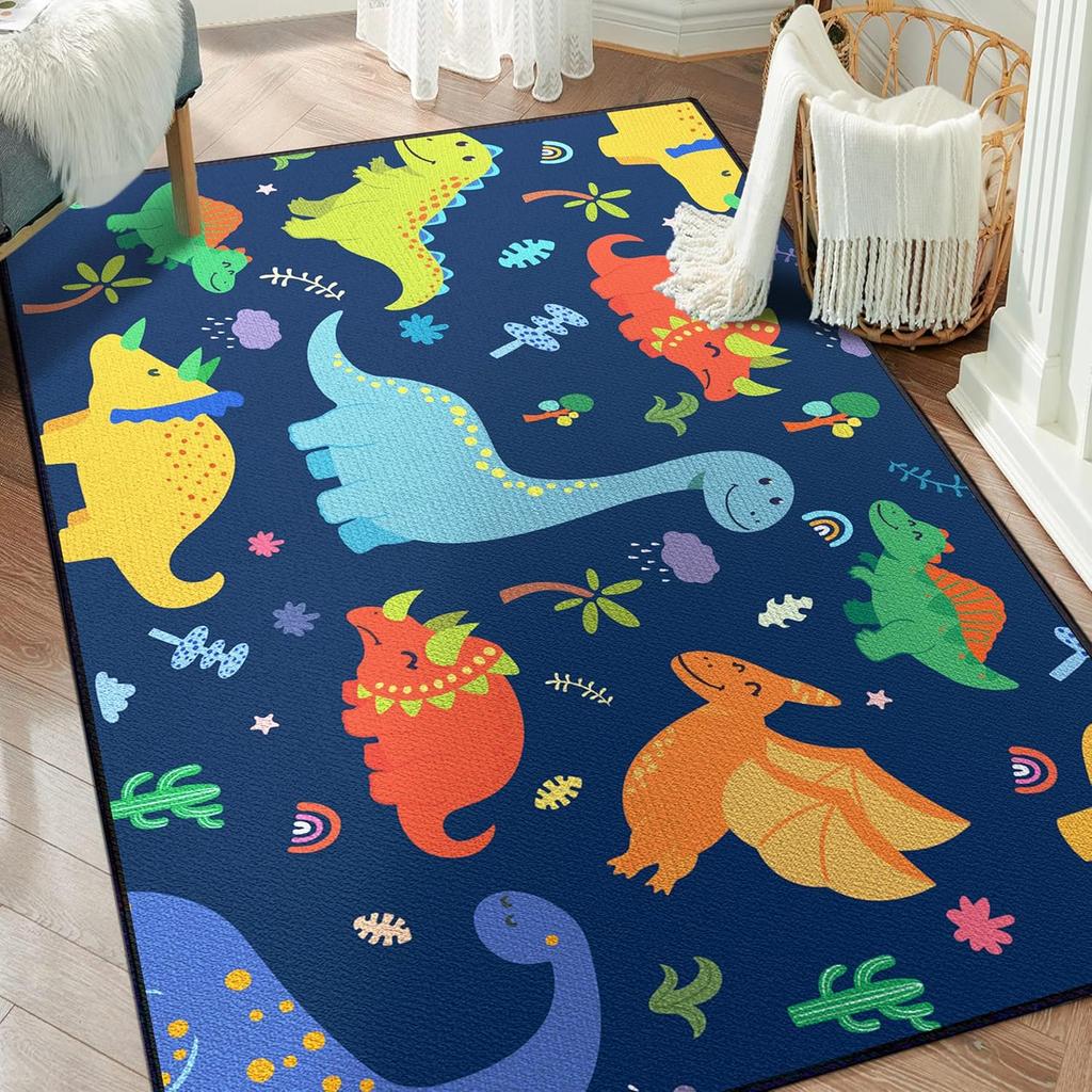 Cute Cartoon Dinosaur Rug for Bedroom Bedroom Playroom Decor for Kids Lovely Dinosaur Animal Pattern Carpet Blue Rug Non-Slip
