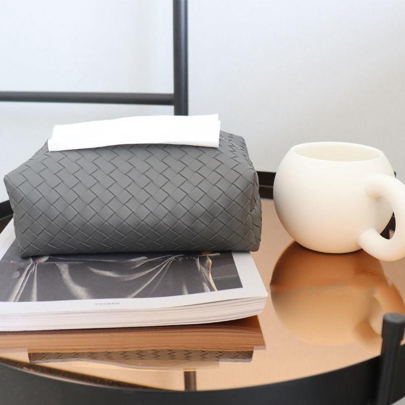 1Pcs Weave Leather Tissue Box Chic Portable Car Paper Holder Ins Decorative Rest