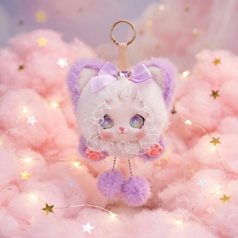 Cute Rabbit Ear Plush Doll Keychain Soft Vinyl Face Plush Pendant Kawaii Bag Charm Lolita Style Key Ring Backpack Hanging Orname