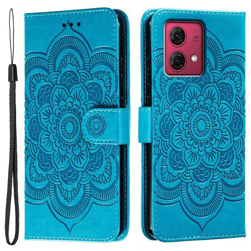 

For Motorola Moto G84 5G Case PU Leather Mandala Imprinted Design Wallet Phone Cover Blue