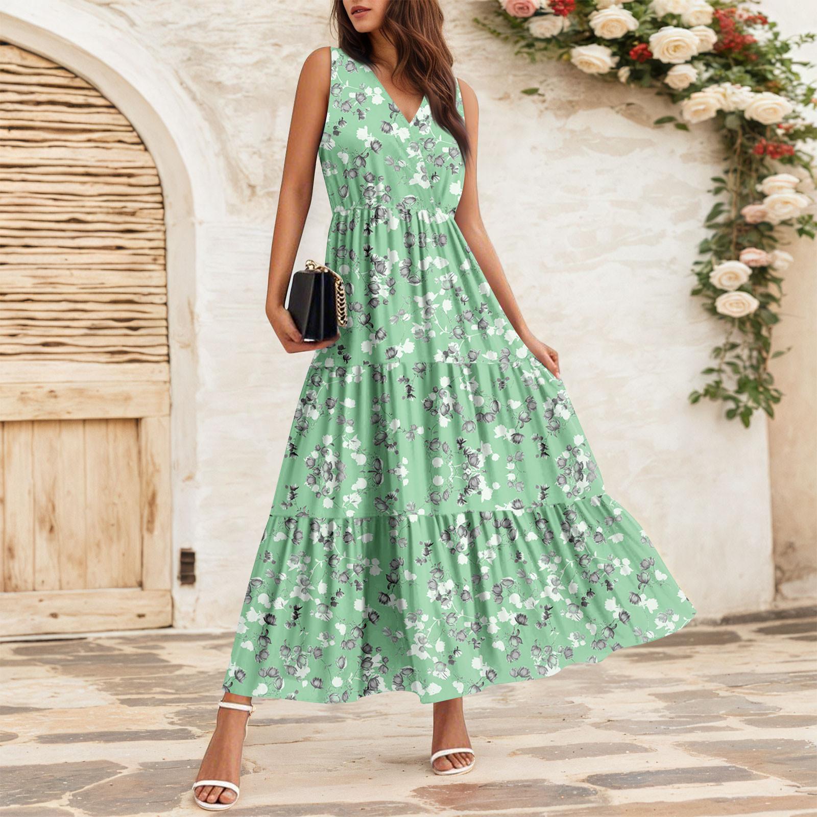 

Women s Flowing Dresses Women s Summer Dresses Casual Sleeveless Long Dresses Cute Floral Long Dresses XL зелёный