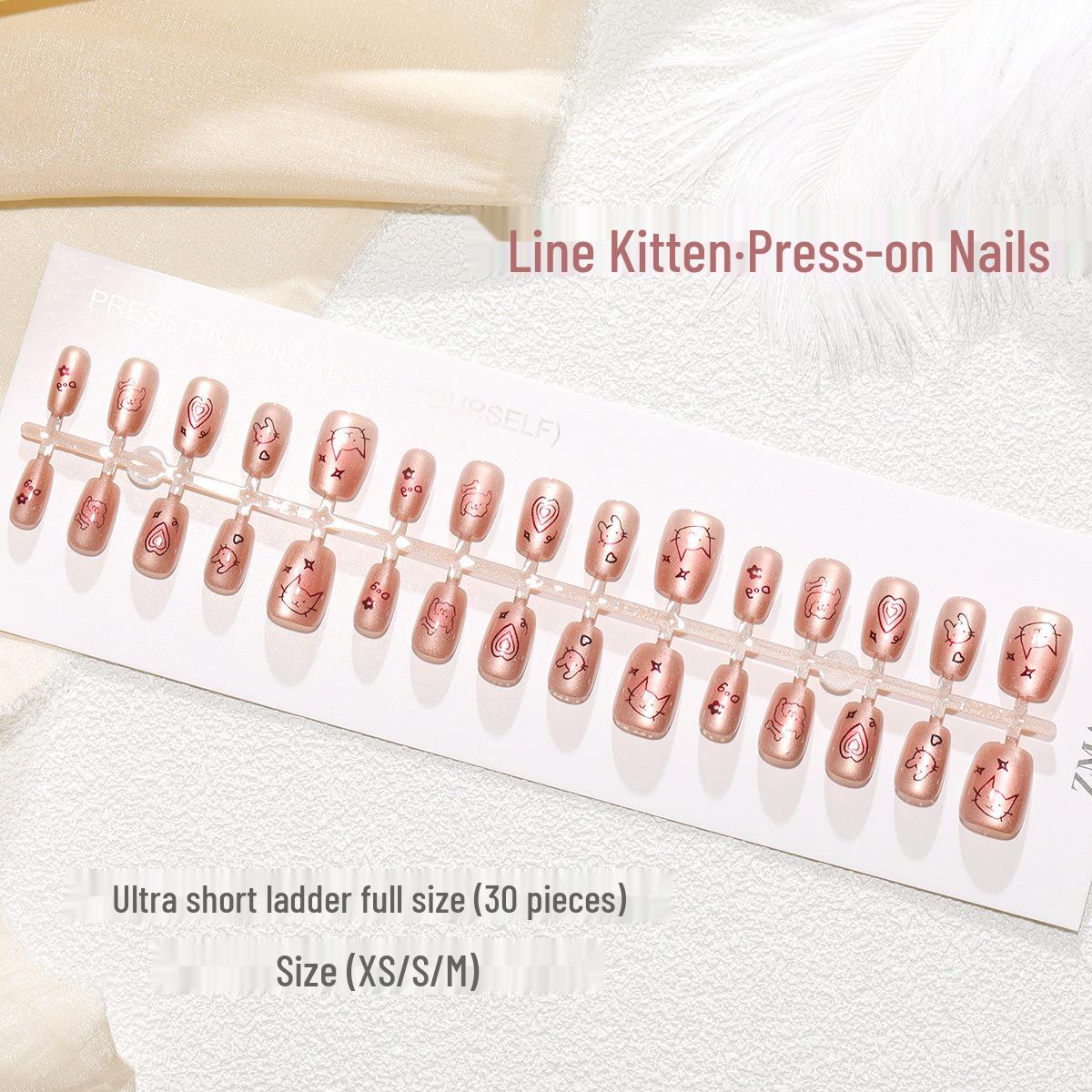 

T442# Cat Eye Heart Kitten Nail Art - Handmade Wearable Nail Tips (XS/S/M)
