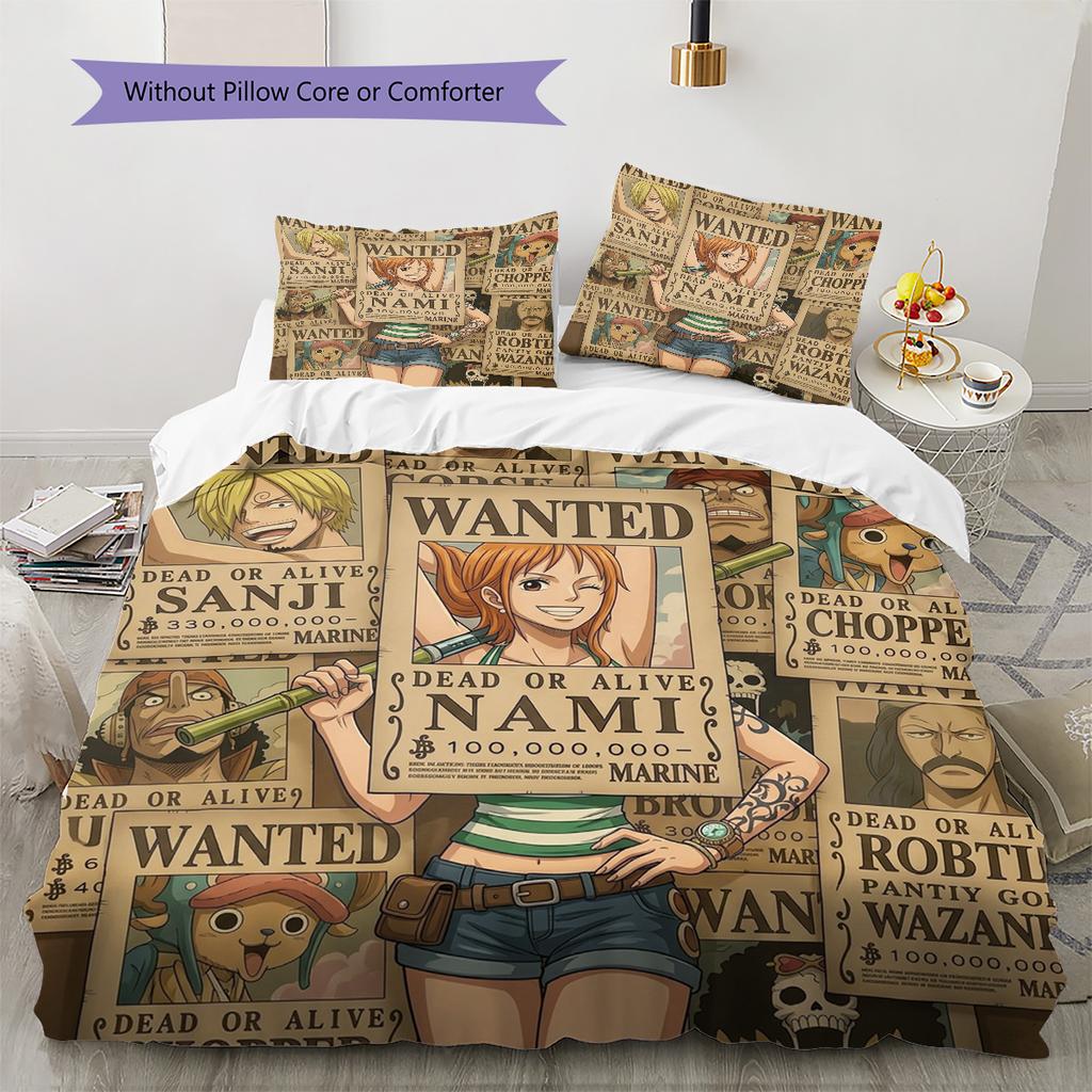 One Piece Muster Bettwäsche Steppdecke Set Bettbezug Kissenbezug Zuhause Geburtstagsgeschenk(1 Bettbezug + 2 Kissenbezüge, ohne Füllung)