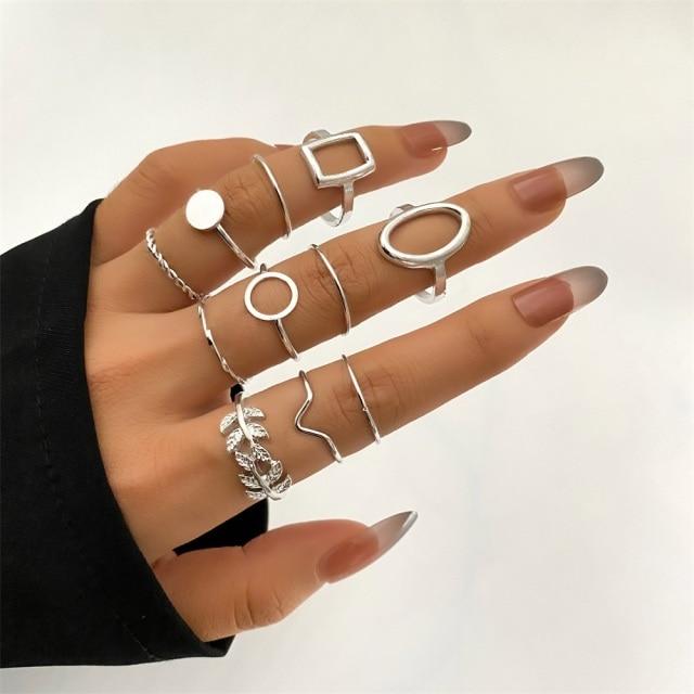 Sada prstenů s českým zlatým řetízkem pro ženy Fashion Boho Coin Snake Moon Rings Dárkové šperky Party Trend