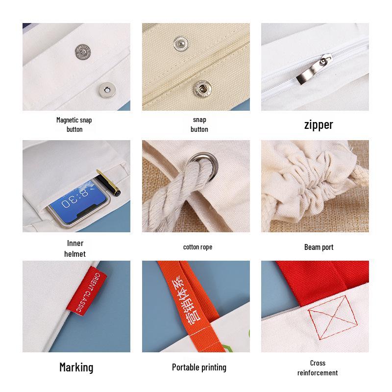 Custom Logo Canvas Tote Bag - Blank Student & Shopping Bag, DIY Printing Available