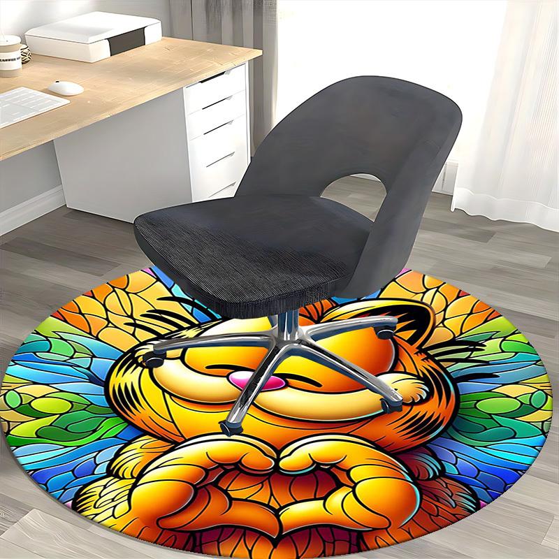 1pc Garfield Stained Glass Design Round Carpet - Office Chair Mat, Non-Slip Rug for Home Decor, Living Room, Bedroom, Game Room, Anime Gift, Seasonal