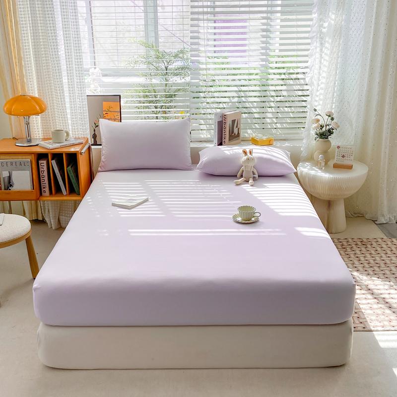 Simple Solid Color Blue Fitted Sheet Set 3Pcs Japanese Style Mattress Cover Skin-friendly Breathable Queen Size Bedding Set