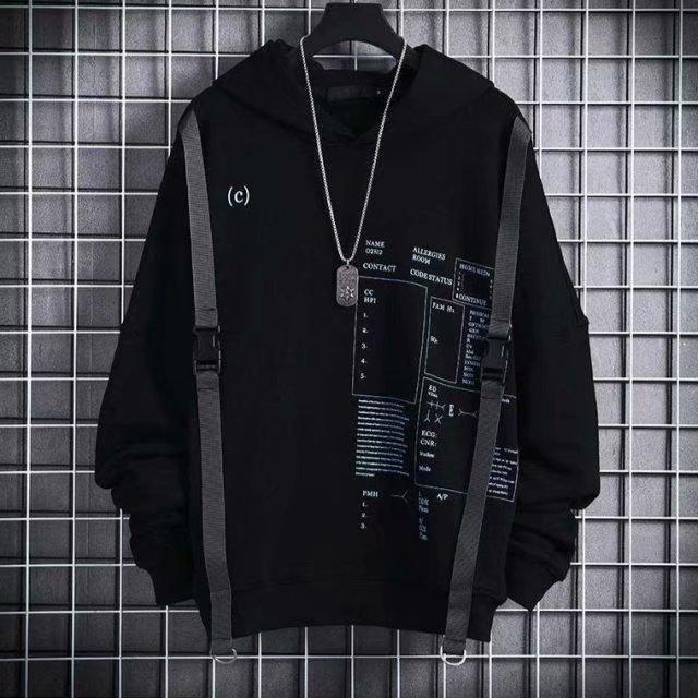 

Мужской однослойный свитер с капюшоном на весну и осень, удобный повседневный свитшот большого размера с капюшоном, свободный топ с принтом 2XL чёрный