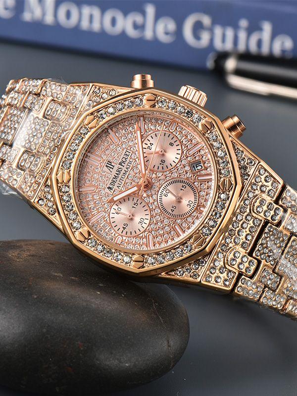 Herren Luxusuhr Mode Metallarmbanduhr mit Kristallverzierungen