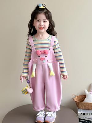 Conjunto de Petos de Dibujos Animados Otoño 2025 para Niñas - Pantalones Largos Conjunto de 2 Piezas