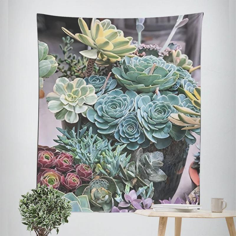 Succulent Plants Flowers Decorative Tapestry Home Wall Decor Office Living Room Tapestry
