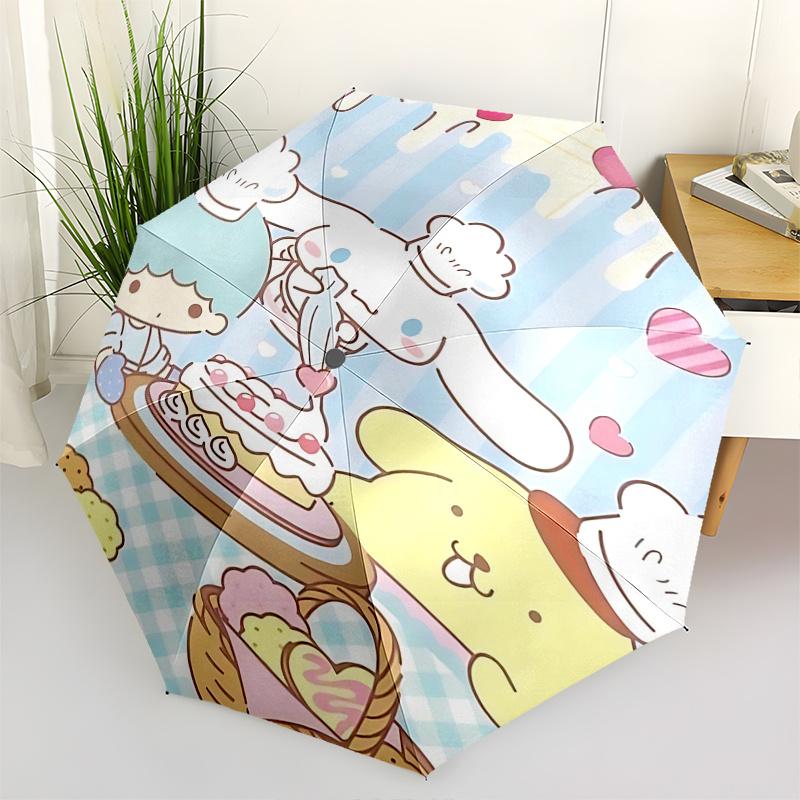 

1pc Sanrio Characters Automatic Opening Umbrella with Heart-Shaped Print - Portable Folding Design, Iron Frame Outdoor Umbrella for Festivals, Travel,