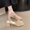 Fashion Mesh Elegant Women High Heeled Sandals Square Toe Shoes Slingback Summer 2025 Trend Open Toe Dress Party Pumps Wedding Sandalias