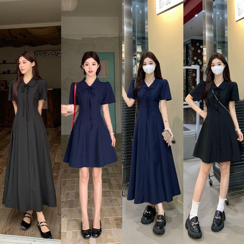 

Plus Size Women s Elegant Bellflower French Style Short Sleeve Slimming Dress M [40-50kg]