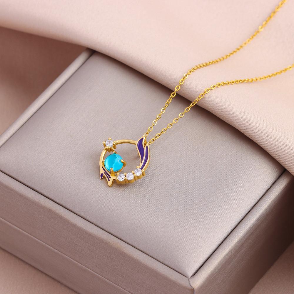 Elegant Ocean Inspired Titanium Steel Pendant Necklace For Women With Stylish Waves And Stars