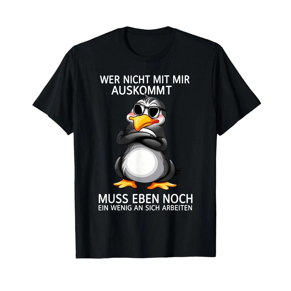 Whoever Doesnt Get Along With Me Penguin Slogan T Shirt vintage Washed Stretched streetwear Slightly Top For Everyday Wear