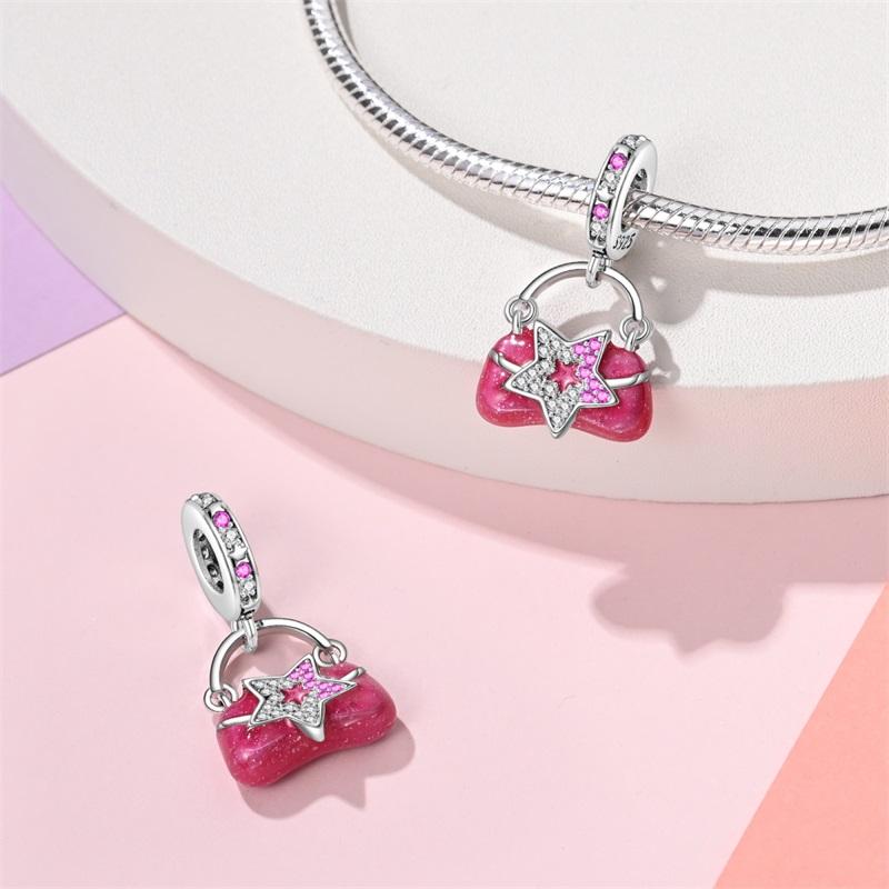 Sweet Romantic Princess Charms S925 Silver Pink Dress Lipstick High Heels Perfume Beads 3mm DIY Fine Jewelry Accessories