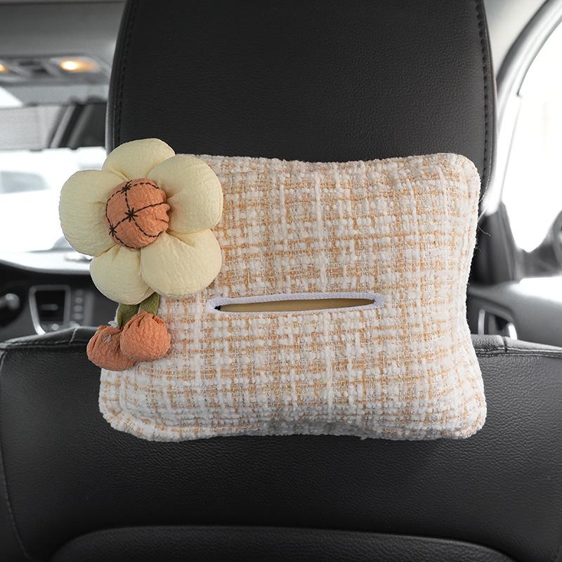 Hanging Car Tissue Box with Floral Bow, Stylish & Elegant for Women