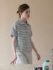 Elssibeui Stripe Polo Collar T-Shirt_Gray