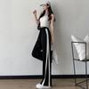 Women's Ice Silk Wide-Leg Sports Pants - Black, Thin, Straight, Loose, Casual Style for Spring, Summer, and Autumn