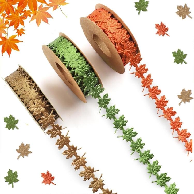 3 Rolls Maple Leaf Ribbons Green Brown Orange Decorative Ribbons Craft Ribbons Gift Wrapping Ribbon Fall Ribbons