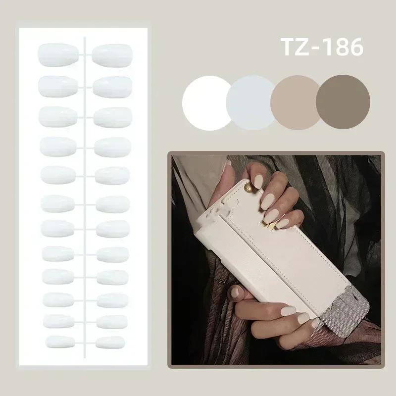 24Pcs White French Wave 3D Long Coffin False Nails With Gold Line Full Cover Press On Nails