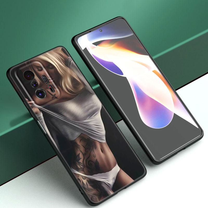 

Сексуальный рукав татуировки девушка черный силиконовый чехол для телефона для Xiaomi Mi 9 SE 8 10T 11 12 13 Lite 9T 11T 12S 12T 13T 14 Pro 5G NE 11i 12X XIaomi 13T Pro 5G