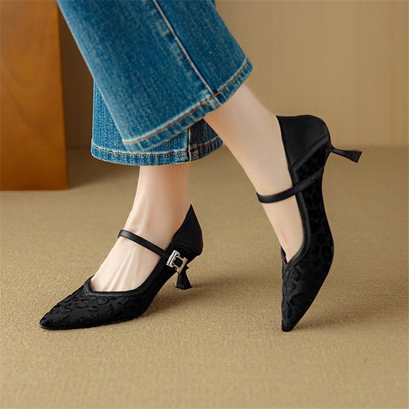 Fashion New Spring/Summer Women Pumps Shoes for Women Fashion Leopard Print Mesh Pointed Toe Shoes High Heels Mary Jane Shoes Women