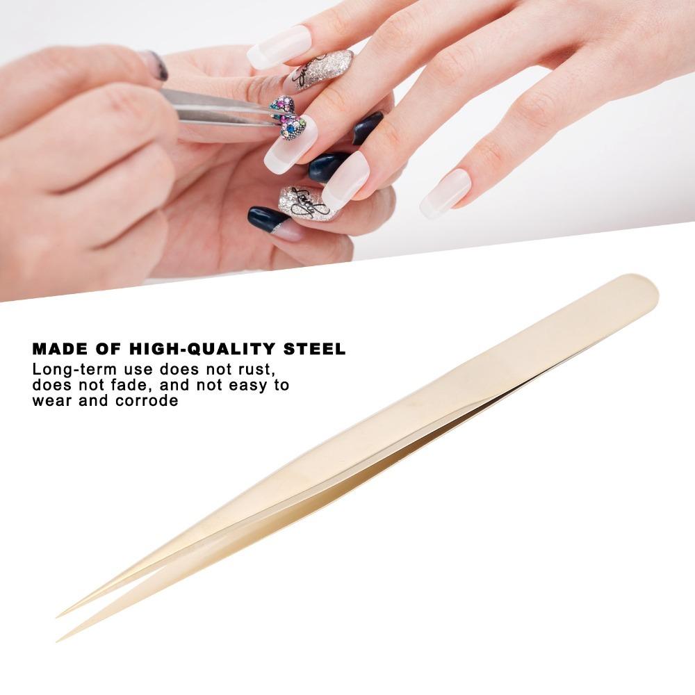 Golden Eyelash Tweezers Aluminum Alloy Manicure  Precision Tweezers Jewelry Bead Tweezers  Manicure