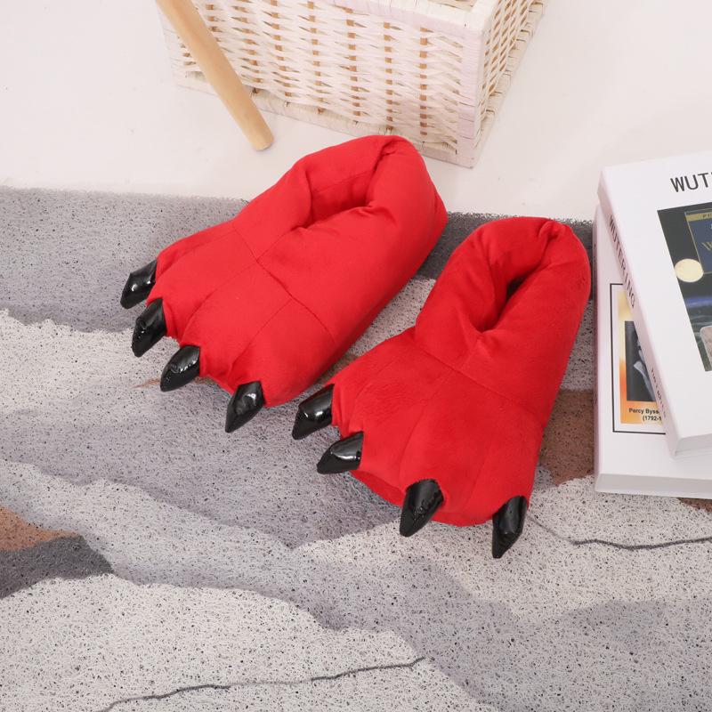 Funny Cat Paw Plush Indoor Slippers with Claws – Thick Cotton for Couples