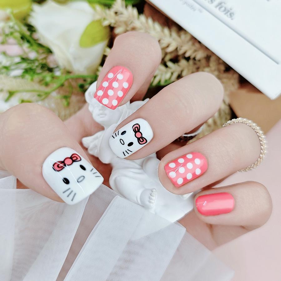 Pink Cute Cartoon Cat False Nails for Students