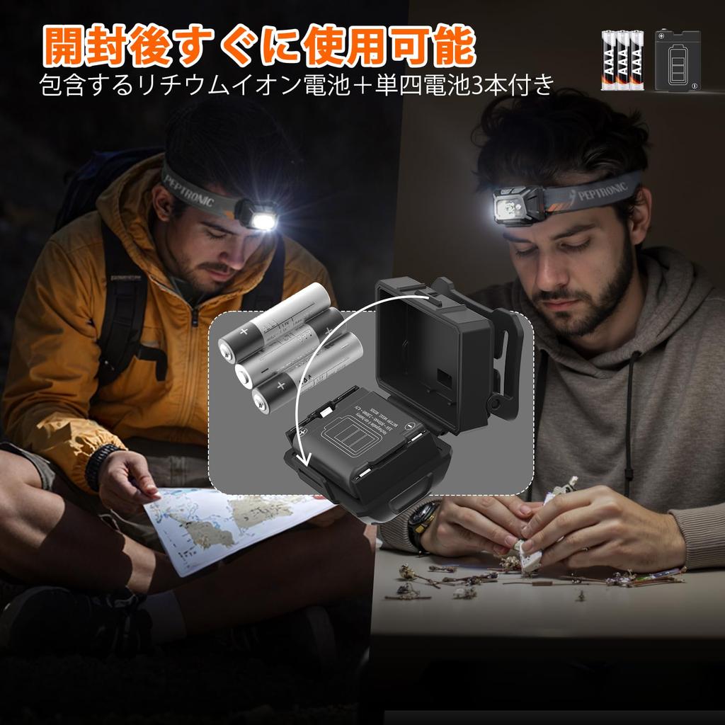 PEPTRONIC Rechargeable AA Battery 350 LED Headlamp 3 9 IPX4 Angle Ideal for Emergency Running Dual-Power Headlamp, USB-C & Compatible, Lumens,