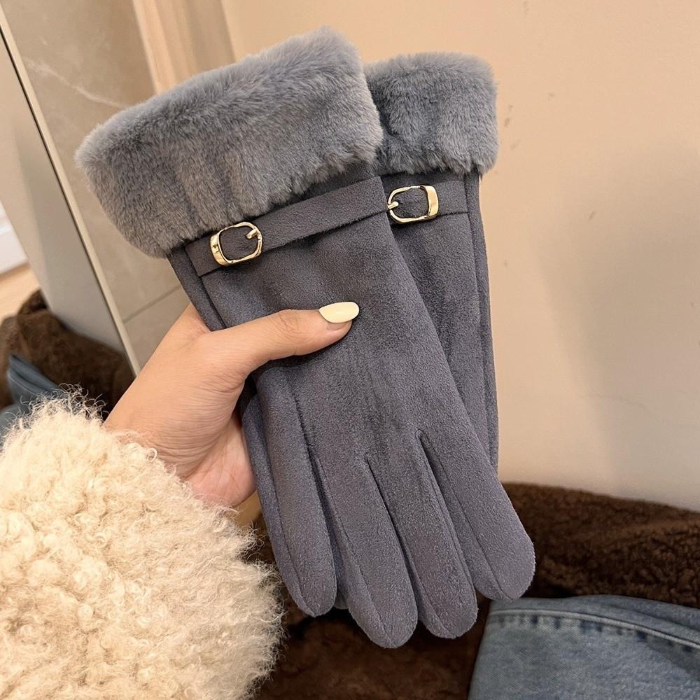 Suede Outdoor Cycling Gloves Winter Warm Five-finger Gloves Retro Touchscreen Gloves