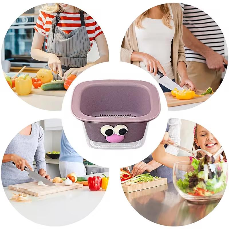 Creative Cute Mini Draining Basket Thickened Double Fruit Basket Cleaning Water Filtration Two-in-one Home Snacks Storage Basket