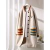 Autumn and Winter Mid-length Baseball Neckline Pocket Color Block Knitted Sweater for Women Fashion Commuter Cardigan Jacket