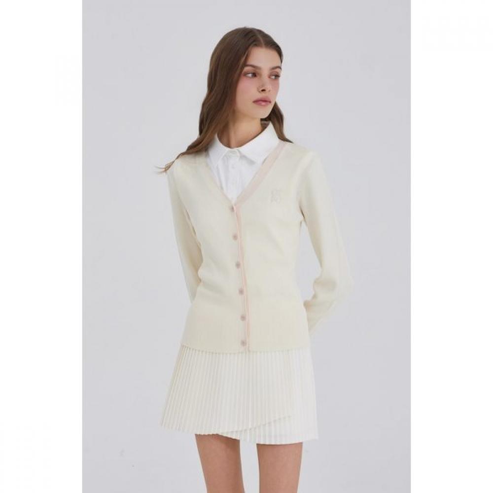 GOXO Rib Knit Cardigan Cream Classic Logo